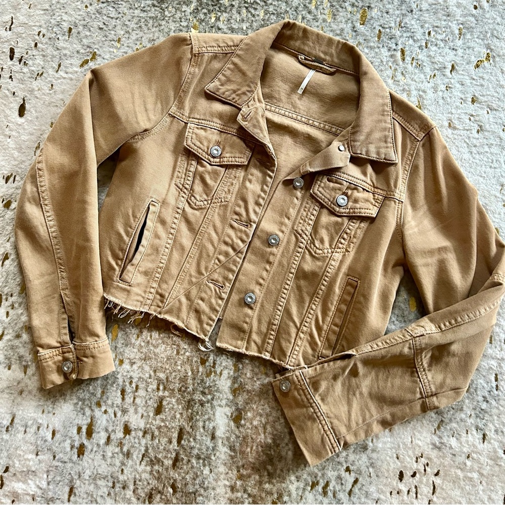 Free People Cropped Tan Denim Jacket